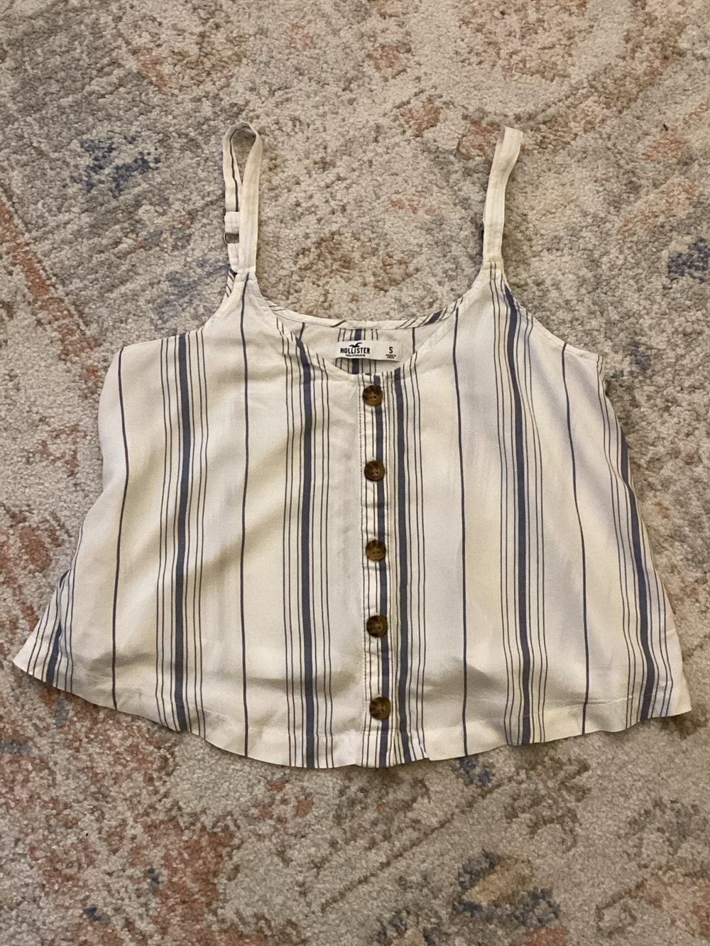 Hollister White Crop Tank Top with Blue Stripes